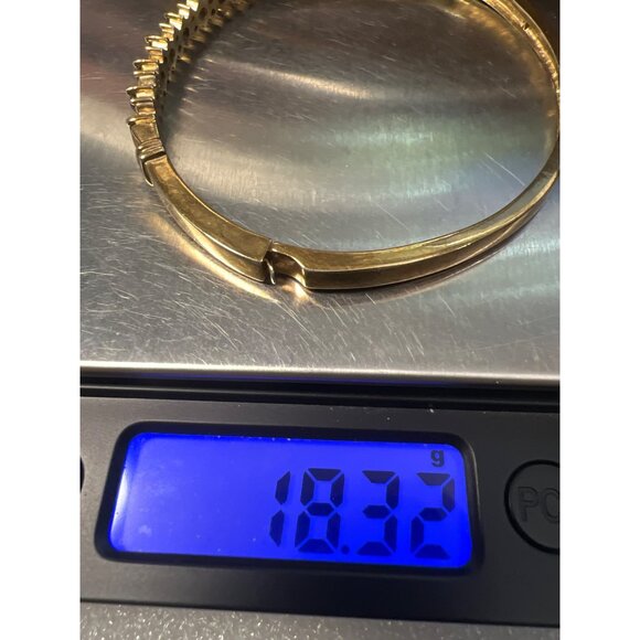 Vintage Hinged Bangle Bracelet Gold Tone Black & Clear Rhinestones - Picture 10 of 10